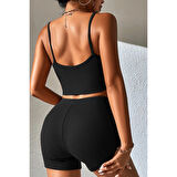 Kadın Siyah Şortlu Kaşkorse Gecelik Takım