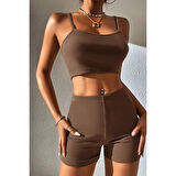 Kadın Kahverengi Şortlu Kaşkorse Gecelik Takım