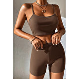 Kadın Kahverengi Şortlu Kaşkorse Gecelik Takım