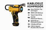 Kablosuz Dijital Kompresör 150 PSI 3600mAh LED Işıklı Type-C Şarjlı Hava Pompası