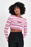 ALEXANDERGARDI PENCERE DETAYLI PEMBE CROP KAZAK (A92372-S)