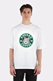 Unisex Beyaz Oversize T-shirt Ahegao Coffee