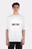 Unisex Beyaz Oversize T-shirt Anime Pencil Eyes Itachi Sasuke
