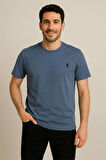 PAMUK PENYE BİSİKLET YAKA T-SHİRT İNDİGO