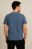 PAMUK PENYE BİSİKLET YAKA T-SHİRT İNDİGO