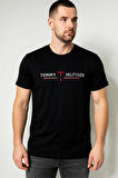 BİSİKLET YAKA NAKIŞLI TSHİRT SİYAH TOMMY