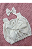 Beyaz Fiyonk Detaylı Askılı Crop Bluz