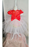 Kız Çocuk Kırmızı Başlıklı Tüllü Kuyruklu Kabarık Elbise