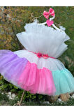 Kız Çocuk Kabarık Tüllü Renkli Abiye Elbise