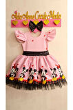 Kız Çocuk Pembe Mickey Mouse Desenli Kabarık Elbise