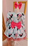 Kız Çocuk Minnie Mickey Mouse Desenli Tüllü Kabarık Elbise