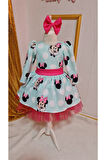 Kız Çocuk Minnie Mickey Mouse Desenli Tüllü Kabarık Elbise