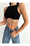 Kadın Bisiklet Yaka Zincir Püsküllü Fitilli Askılı Crop Bluz