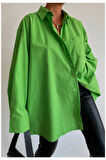 Kadın Oversize Salaş Kesim Cepli Yırtmaç Detay Poplin Gömlek Tunik