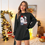 JANES Kadın Uzun Kollu Bisiklet Yaka Desenli Viskon Iki Iplik Elbise