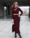 JANES Kadın Uzun Kollu çıtçıtlı Viskon Krop Bluz Ve Yırtmaçlı Etek Istenildiğinde Elbise Olan Ikili Takım