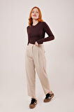 JANES Kapama Cep Detaylı Krem Pantolon