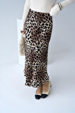 JANES Midi Saten Etek - Leopar