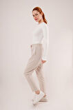 JANES Bağlama Detaylı Cepli Krem Pantolon