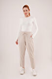 JANES Bağlama Detaylı Cepli Krem Pantolon