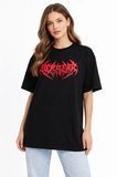 JANES Baskılı T-Shirt Yazlık Kısa Kol Bisiklet Yaka Rahat Kalıp Tişört - Siyah