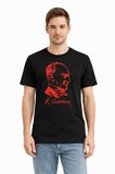 JANES Erkek Atatürk Baskılı Tişört Kısa Kollu Bisiklet Yaka T-Shirt - Siyah