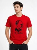 JANES Erkek Atatürk Baskılı Tişört Kısa Kollu Bisiklet Yaka T-Shirt - Kırmızı