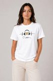 JANES Müzik Temalı Baskılı Tişört Bisiklet Yaka Kısa Kol T-Shirt - Beyaz