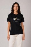 JANES Müzik Temalı Baskılı Tişört Bisiklet Yaka Kısa Kol T-Shirt - Siyah