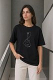 JANES Minimal Gitar Baskılı Tişört T-Shirt Yazlık Kısa Kol Bisiklet Yaka T-Shirt - Siyah