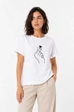 JANES Kore Parmak Kalp Aşk Temalı Minimal Baskılı Tişört Yazlık Kısa Kol T-Shirt  - Beyaz