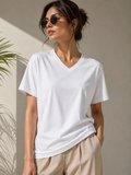 JANES V Yaka Basic Tişört Kısa Kol Yazlık Regular Fit T-Shirt - Beyaz