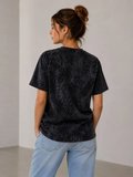 JANES Yıkamalı Washed Effect Tişört Bisiklet Yaka Sokak Stil Kısa Kol T-Shirt - Siyah