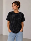 JANES Yıkamalı Washed Effect Tişört Bisiklet Yaka Sokak Stil Kısa Kol T-Shirt - Siyah