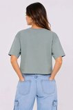 JANES Kedi Baskılı Oversize Crop Tişört Salaş Basic Yarım Kol T-shirt - Mint Yeşili