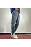 Paça Detaylı Açık Mavi Erkek Boyfriend Jean