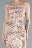 Straplez Midi Boncuklu Davet Elbisesi ABK2176