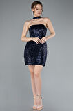 Straplez Mini Pul Payet Gece Elbisesi ABK2201