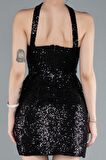 Straplez Mini Pul Payet Gece Elbisesi ABK2201