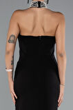 Halter Yaka Boncuklu Midi Davet Elbisesi ABK2399