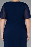 Şifon Kısa Kol Midi Büyük Beden Davet Elbisesi ABK2401