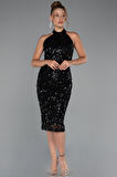 Halter Yaka Midi Taşlı Abiye Elbise ABK2437