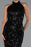 Halter Yaka Midi Taşlı Abiye Elbise ABK2437