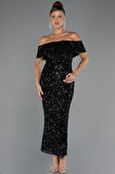 Kayık Yaka Midi Pul Payet Gece Elbisesi ABK2440