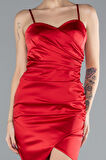 Askılı Mini Saten Davet Elbisesi ABK2456