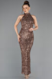 Halter Yaka Midi Pul Payet Abiye Elbise ABK2474
