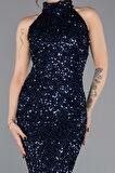 Halter Yaka Midi Pul Payet Abiye Elbise ABK2474