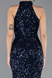 Halter Yaka Midi Pul Payet Abiye Elbise ABK2474