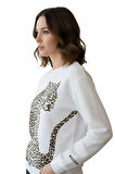 Sweatshirt Şardonlu Kaplan Leopar Baskılı Basic Uzun Kollu Ribanalı Yuvarlak Yaka Sweat