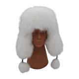 Hakiki Deri Gerçek Tilki Kürklü Ushanka Şapka Erkek Kadın Şapka Bere Beyaz